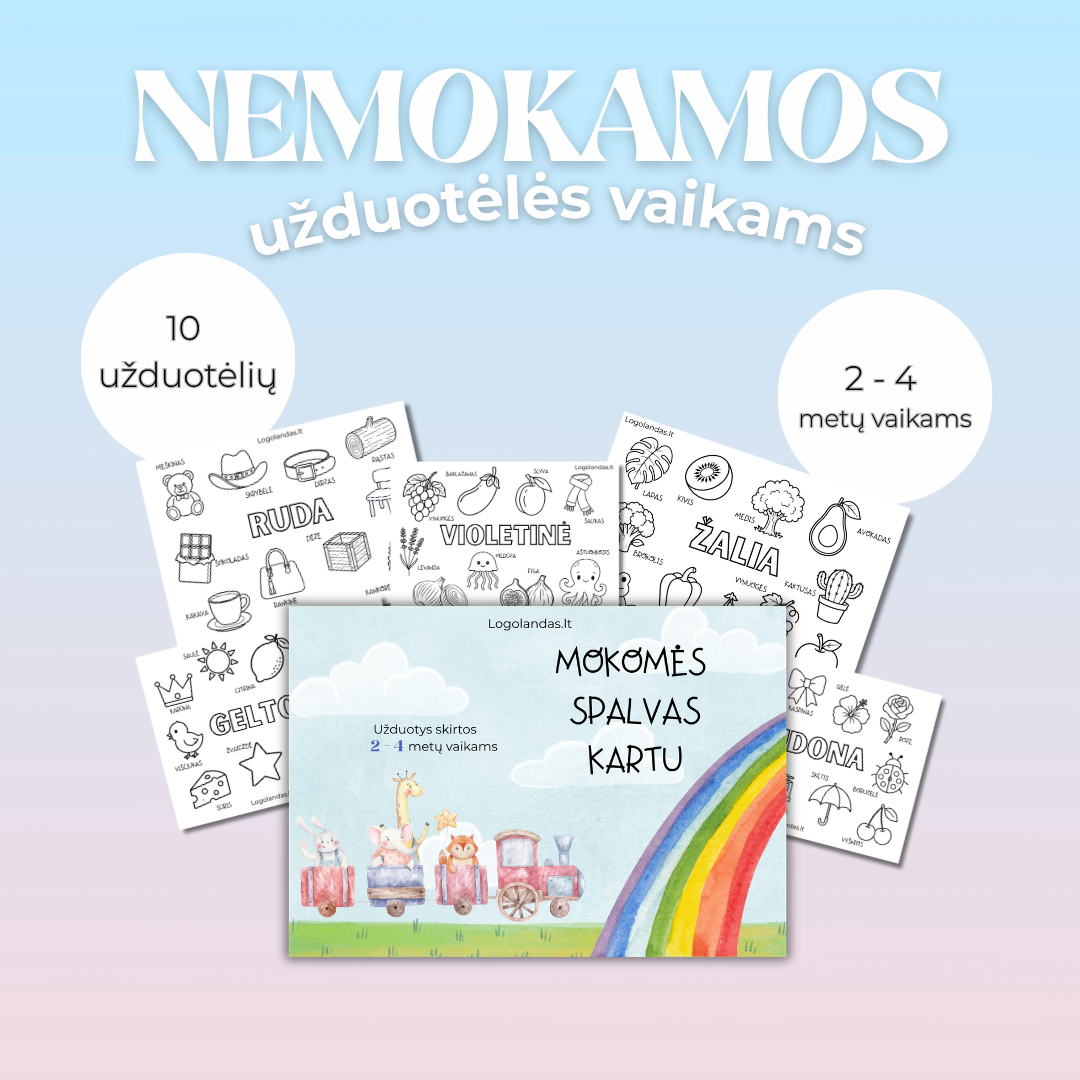 Spalvos. Nemokamos lavinamosios užduotėlės vaikams (2–4 m.) – PDF