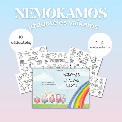 Spalvos. Nemokamos lavinamosios užduotėlės vaikams (2–4 m.) – PDF