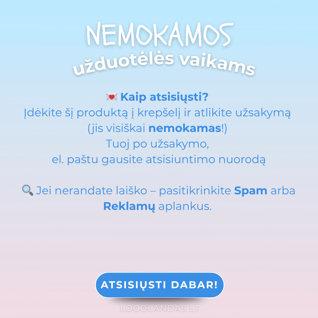 Nemokamos lavinamosios užduotėlės vaikams (2–4 m.) – PDF