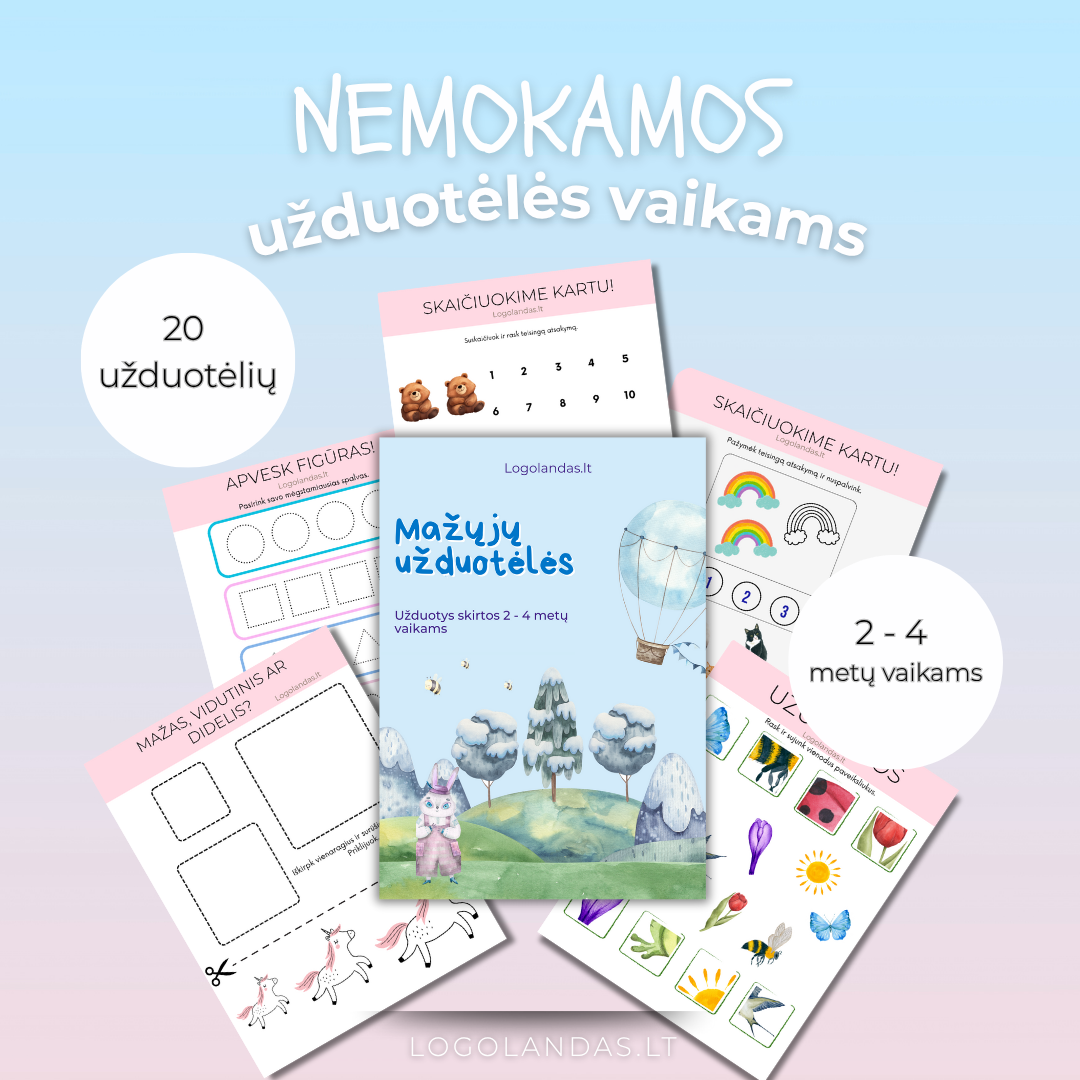 Nemokamos lavinamosios užduotėlės vaikams (2–4 m.) – PDF